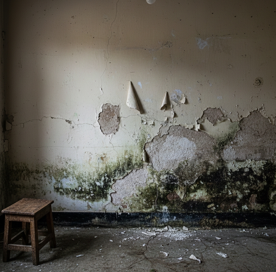 Interior wall with rising damp
